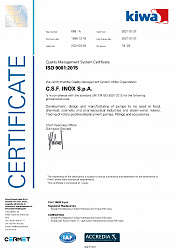 Сертификат ISO 9001:2015 CSF Inox